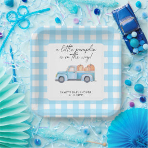 Blue Truck A Little Pumpkin Fall Baby Shower Paper Plates