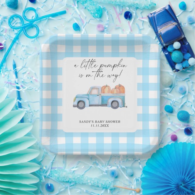 Blue Truck A Little Pumpkin Fall Baby Shower Paper Plates (Party)