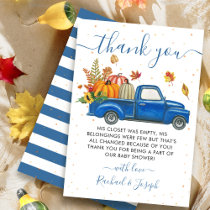 Blue Truck Autumn Pumpkin Fall Baby Shower Thank You Card