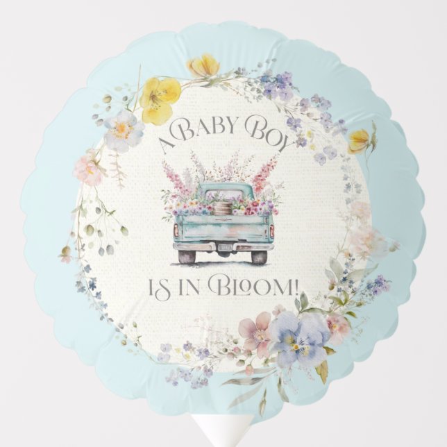 Blue Truck Baby Boy in Bloom Balloon (Front)