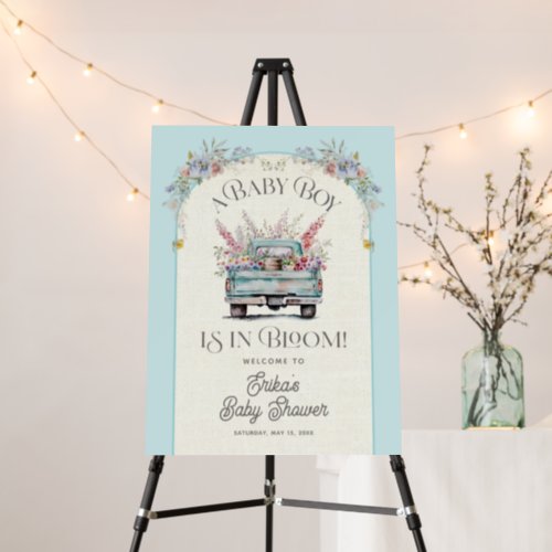 Blue Truck Baby in Bloom Baby Shower Welcome Sign