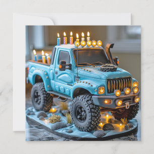 Blue Truck Birthday Cake Headlights Candles Card