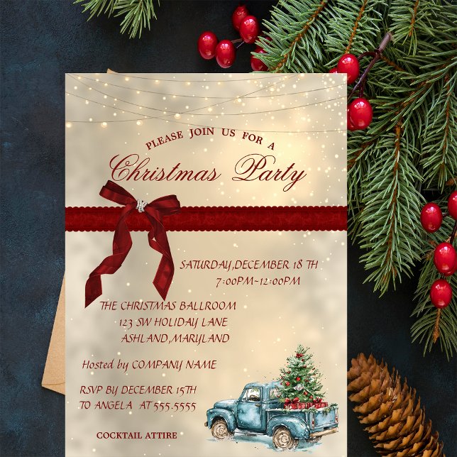 Blue Truck Bow, Corporate Christmas Party Invitation (Creator Uploaded)