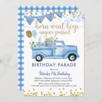 Blue Truck Boy Drive by Birthday Parade Invitation