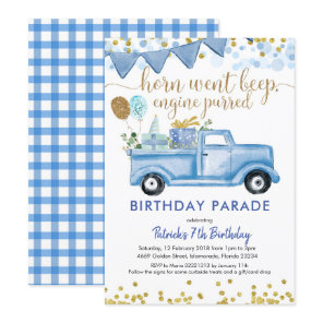 Blue Truck Boy Drive by Birthday Parade Invitation