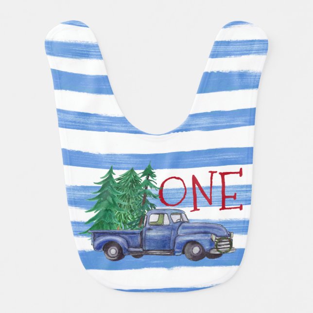 Blue Truck Christmas Birthday Bib Custom (Front)