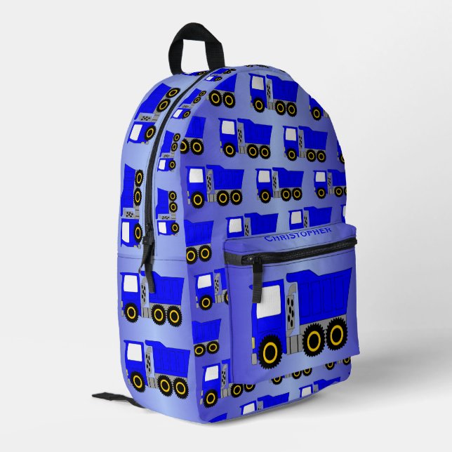 Blue Truck Design Personalised Printed Backpack (Back Corner Left)