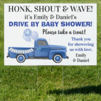 Blue Truck Drive By Baby Shower Lawn Sign
