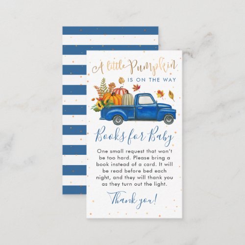 Blue Truck Fall Pumpkin Baby Shower Books for Baby Enclosure Card