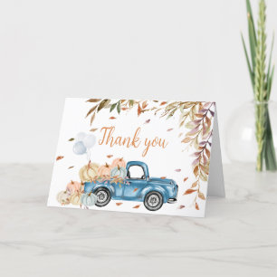 Blue Truck Fall Pumpkin Baby Shower Letterpress Thank You Card