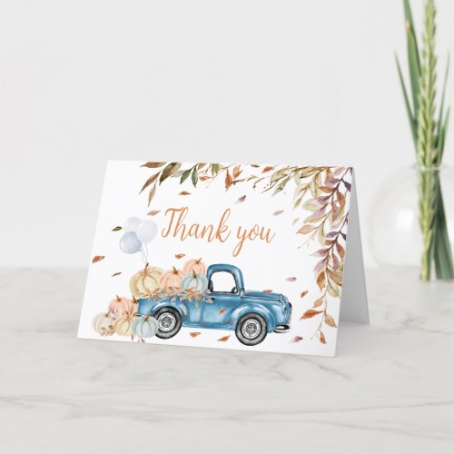 Blue Truck Fall Pumpkin Baby Shower Thank You Card