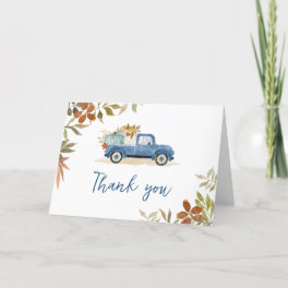 Blue Truck Fall Pumpkin Baby Shower Thank You Card
