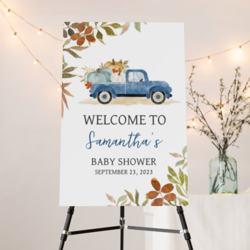 Blue Truck Fall Pumpkin Baby Shower Welcome Sign