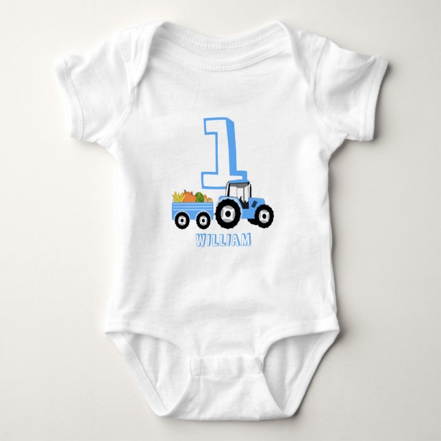 Blue Truck Farm Produce Birthday Boy Baby Bodysuit (Front)