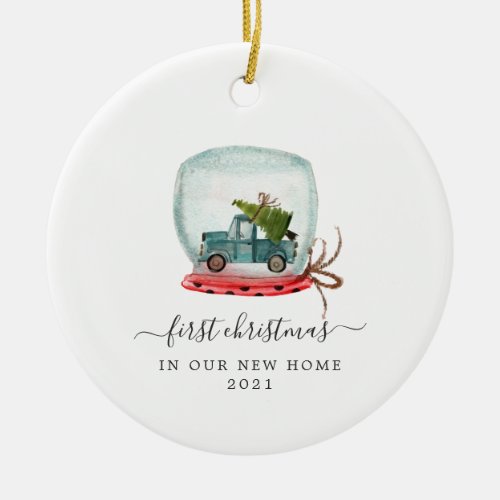 Blue Truck  First Christmas New Home Ceramic Ornament