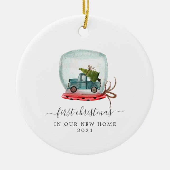 Blue Truck | First Christmas New Home Ceramic Ornament (Front)