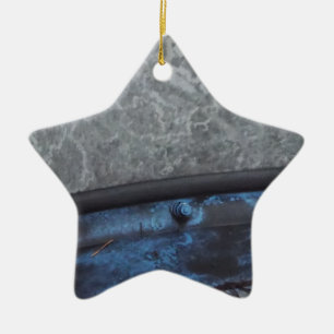 Blue Truck fosted window Ceramic Ornament