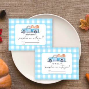 Blue truck - guess how many pumpkin are in the jar enclosure card