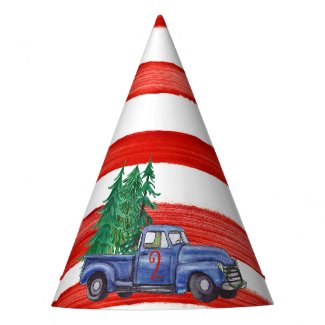 Blue Truck Hat - Red Stripe - Editable Age