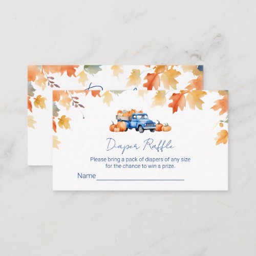 Blue Truck  Little Pumpkin Diaper Raffle Tickets Enclosure Card