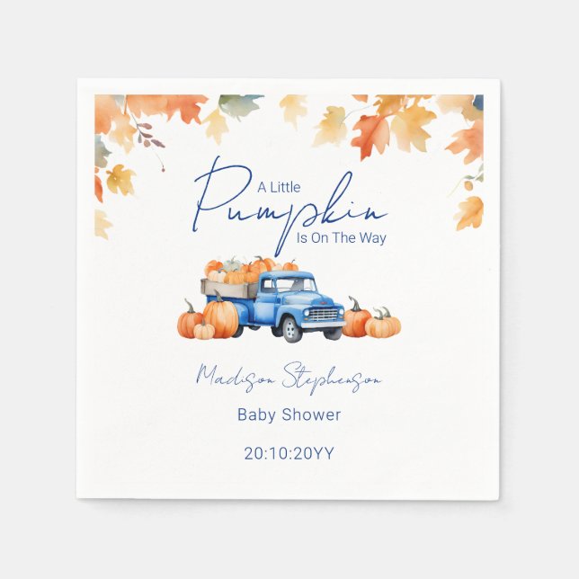 Blue Truck & Little Pumpkin on The Way Baby Shower Napkins (Front)