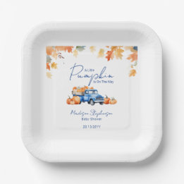 Blue Truck & Little Pumpkin on The Way Baby Shower Paper Plates