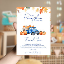 Blue Truck Little Pumpkin on The Way Baby Shower  Thank You Card