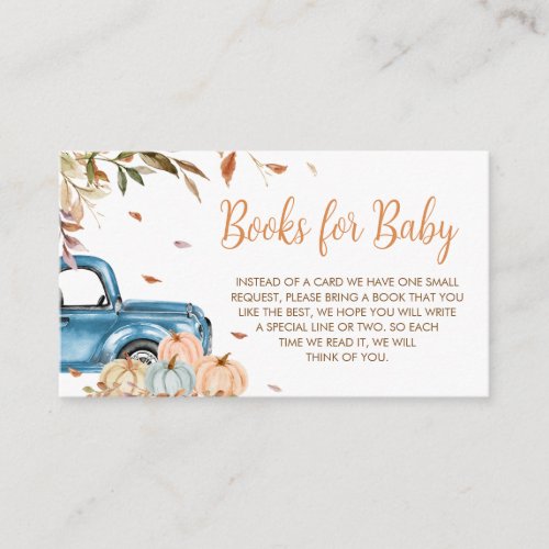 Blue Truck Pumpkin Baby Shower Books for Baby Enclosure Card