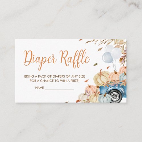 Blue Truck Pumpkin Baby Shower Diaper Raffle Enclosure Card