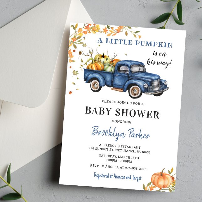 Blue Truck Pumpkin Baby Shower Invitation | Fall (Creator Uploaded)