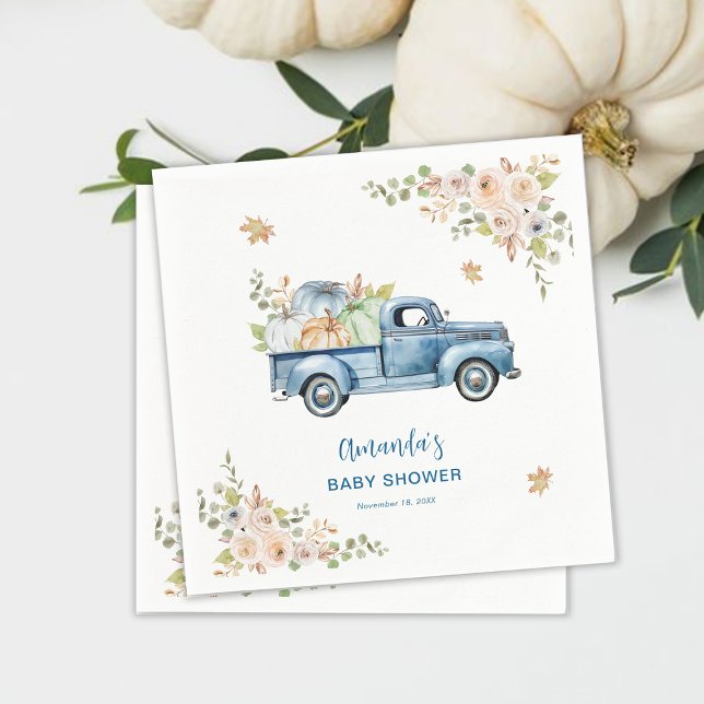 Blue Truck Pumpkin Baby Shower Napkins (Creator Uploaded)