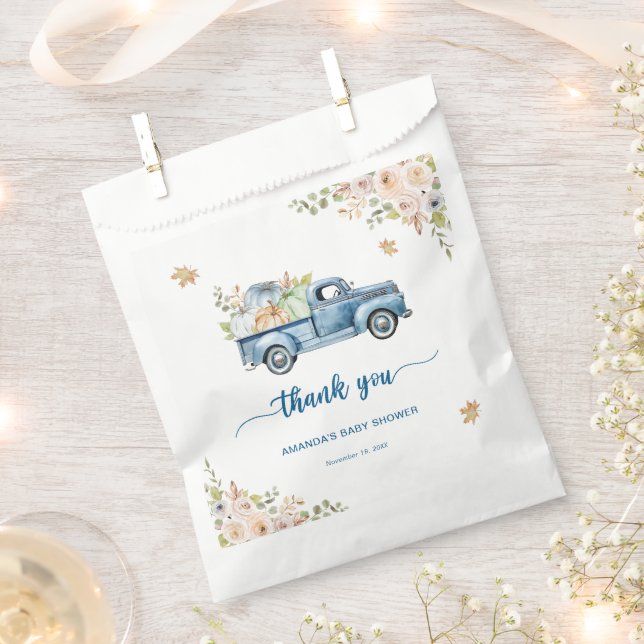Blue Truck Pumpkin Baby Shower Thank You Favor Bag (Clipped)