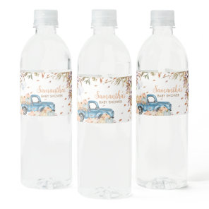 Blue Truck Pumpkin Baby Shower  Water Bottle Label