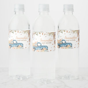 Blue Truck Pumpkin Baby Shower Water Bottle Label