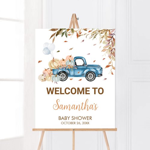 Blue Truck Pumpkin Baby Shower Welcome Poster