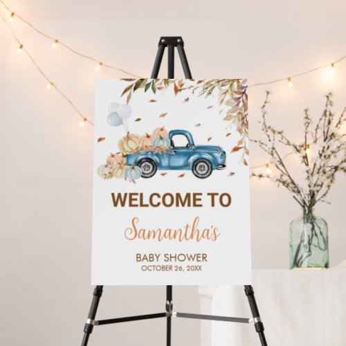 Blue Truck Pumpkin Baby Shower Welcome Sign