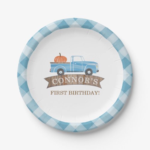 Blue Truck PUMPKIN Birthday Fall 1st Birthday Paper Plates