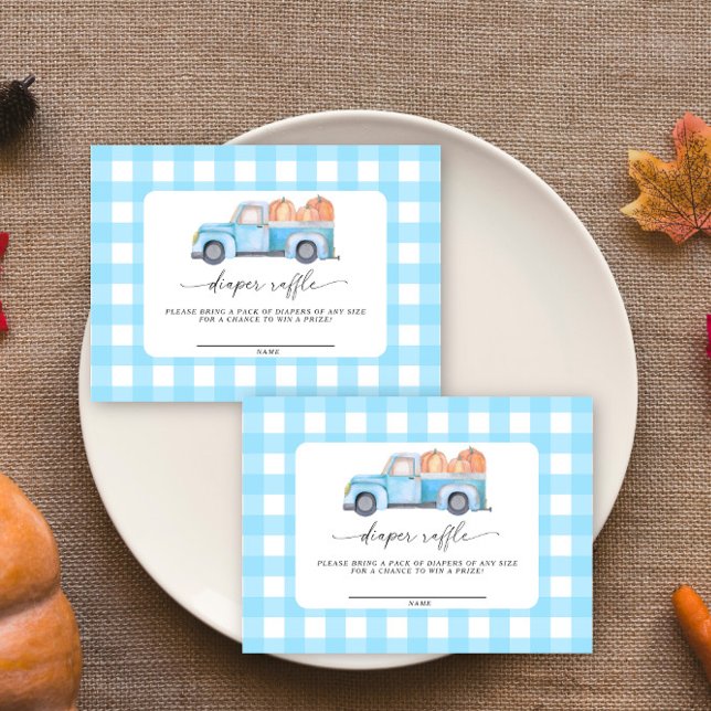 blue truck Pumpkin Fall diaper raffle ticket  Enclosure Card (Creator Uploaded)