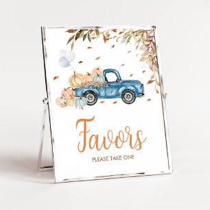 Blue Truck Pumpkin Favors Baby Shower Poster