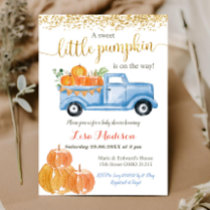 Blue Truck Pumpkin is on the way baby shower Invitation