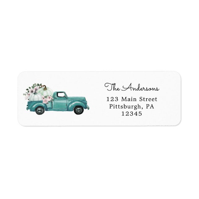 Blue Truck Pumpkin Return Address Label (Front)
