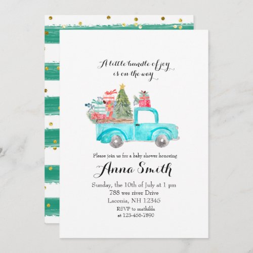 Blue truck snowflakes Christmas boy baby shower Invitation