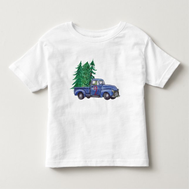 Blue Truck Tree Themed Birthday Shirt (Front)
