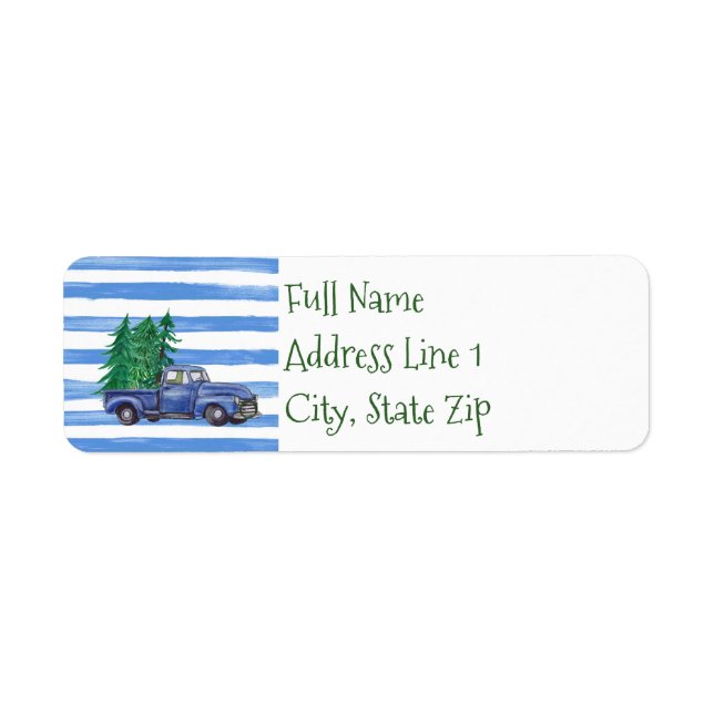 Blue Truck Tree Themed Label (Front)