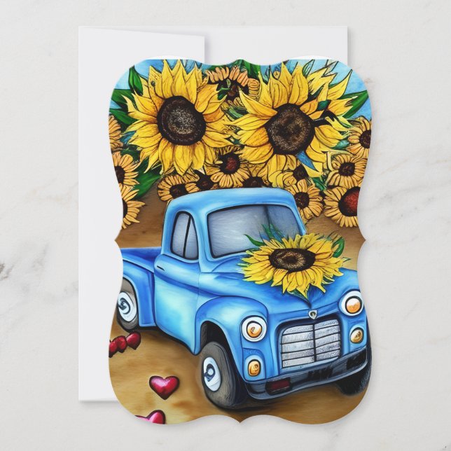 Blue Truck watercolor sunflowers Thank You Card (Front)