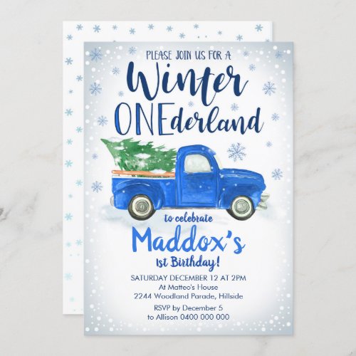Blue Truck Winter ONEderland Invitation Boy 1st