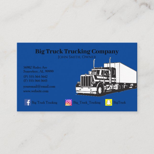 Blue Trucking Company Business Card (Front)