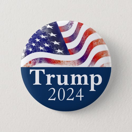 Blue Trump 2024 Faded American Flag Campaign Button