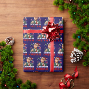 Blue Trump Gift Wrap I'll Be Home For Christmas