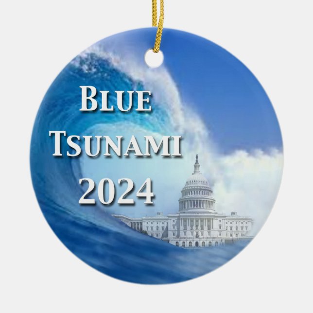 Blue Tsunami Election 2024 Ceramic Ornament (Front)